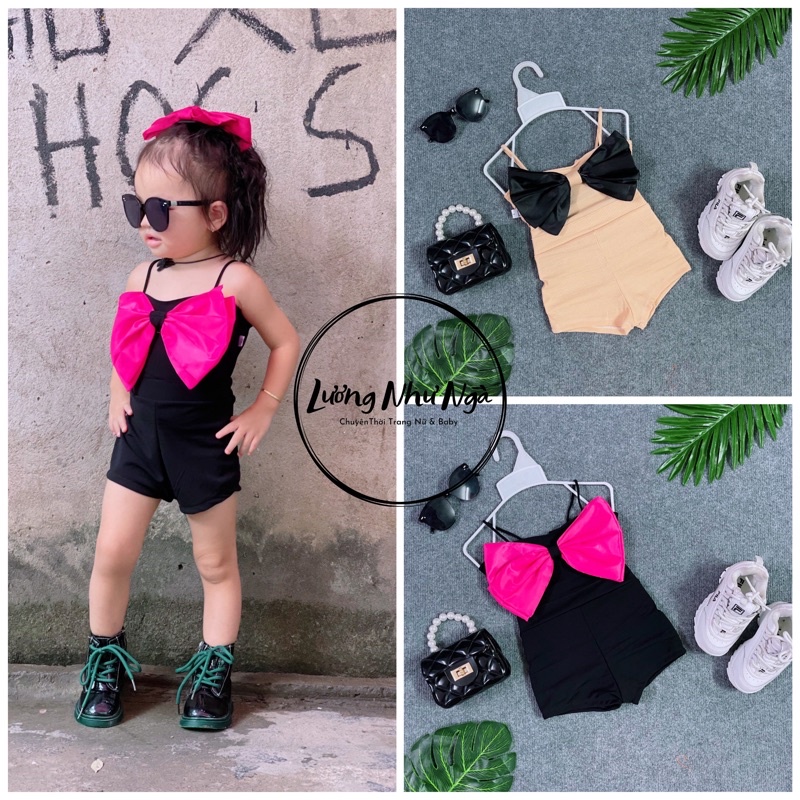 (Ảnh Thật 💯) 🎀🌱 JumSuit 2 Dây Đùi Phối Nơ Trước Dây Đan Lưng Cho Bé Gái Thời Trang Cho Bé