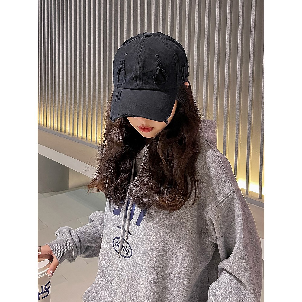 Mũ lưỡi trai bóng chày chống nắng màu trơn phối lỗ rách kín phong cách hip hop Hàn Quốc thời trang mùa hè cho nam nữ