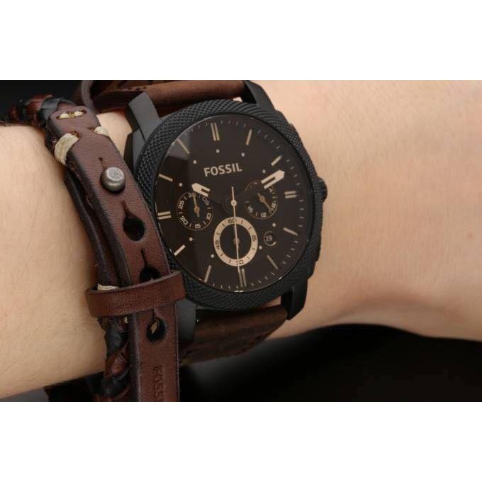 Đồng hồ nam chính hãng Set Fossil , dây da màu nâu - Máy Quartz pin - Mặt kính cứng