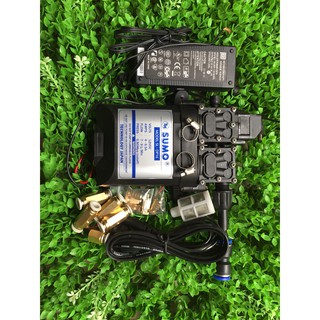Bộ phun sương làm mát Sử dụng bơm đôi Sumo 12V kèm nguồn 12V10A 15 đầu béc phun 25m dây PE 8mm 1m dây hút lọc rác