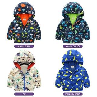 Áo khoác gió bé trai WAPYPY áo khoác gió cho bé in hình khủng long chất POLY chống nước