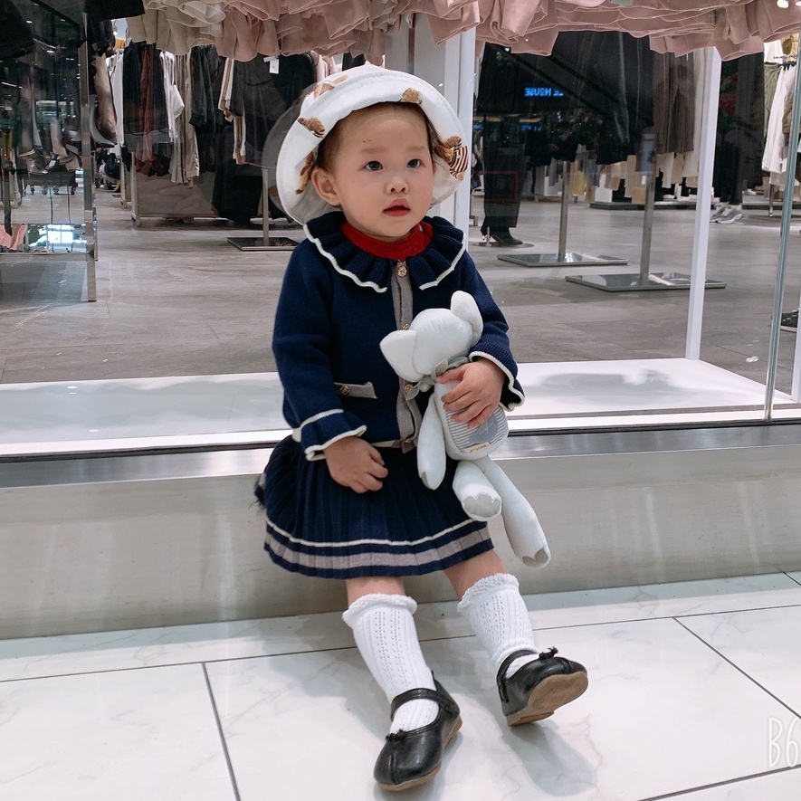 Bộ len bé gái kèm chân váy thiết kế 2021, Cho bé từ 1-6 tuổi (9-20kg) thương hiệu Hapykids BL17