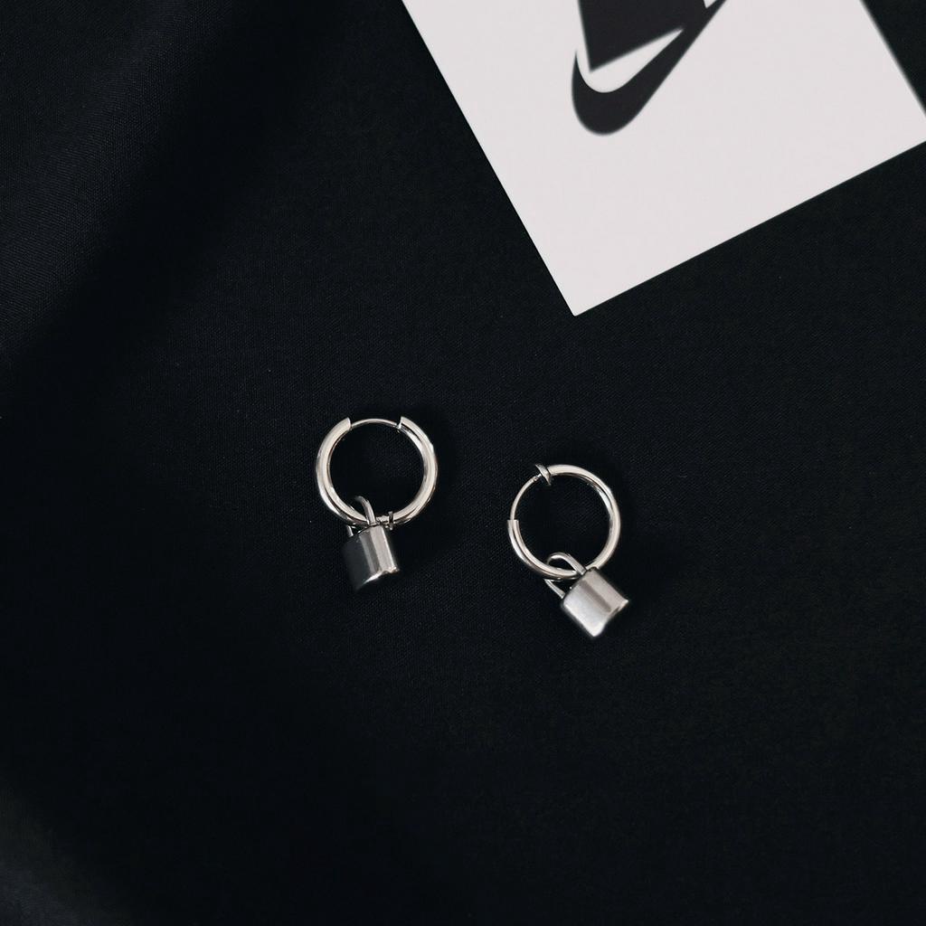 Bông tai 22631 hình ổ khóa nhỏ không phai màu phong cách hip hop thời trang dành cho cặp đôi nam và nữ