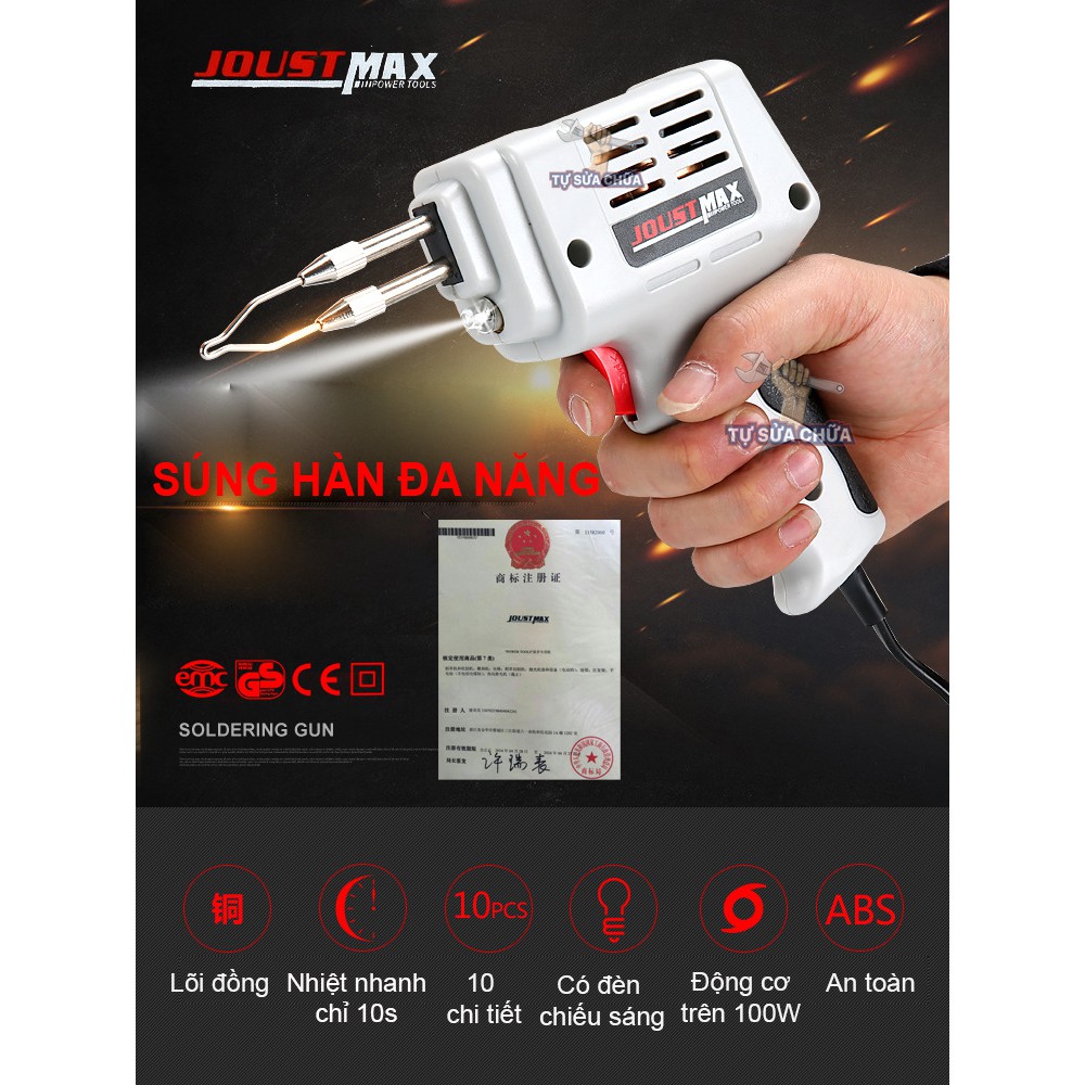 Mỏ hàn xung cao cấp chính hãng Joust Max 100W có đèn trợ sáng cho mối hàn đẹp và chính xác, làm nóng cực nhanh