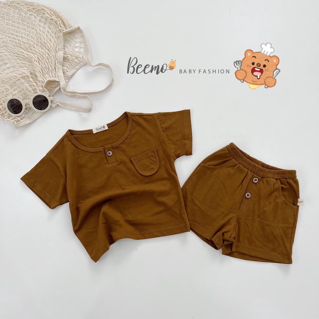 Bộ cotton đính cúc cộc tay Beemo cho bé