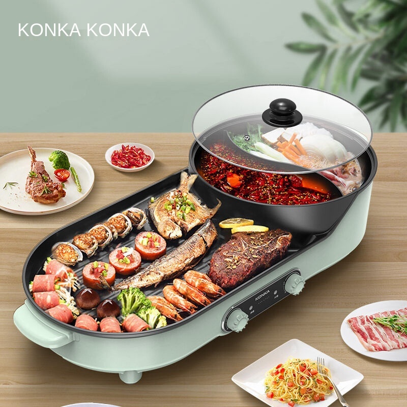 WKonka Lẩu thịt nướng Shabu-Yuanyang Chảo đa năng gia dụng cụ điện chức Nồi không khói chiên trong nhà