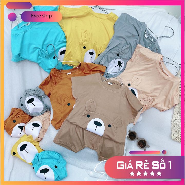 Bộ Cộc Tay Thun Lạnh Hình Gấu Đáng Yêu Cho Bé Có 6 Màu (BN010)
