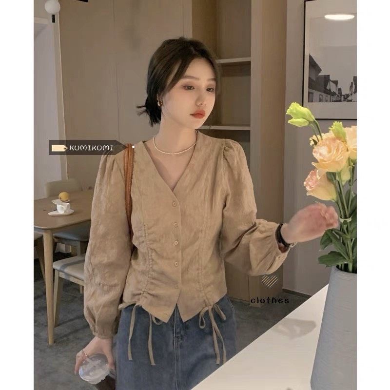 BÁN SỈ - ÁO SƠ MI TĂM RÚT DÂY THIẾT KẾ 2 MÀU CHO NỮ AN91