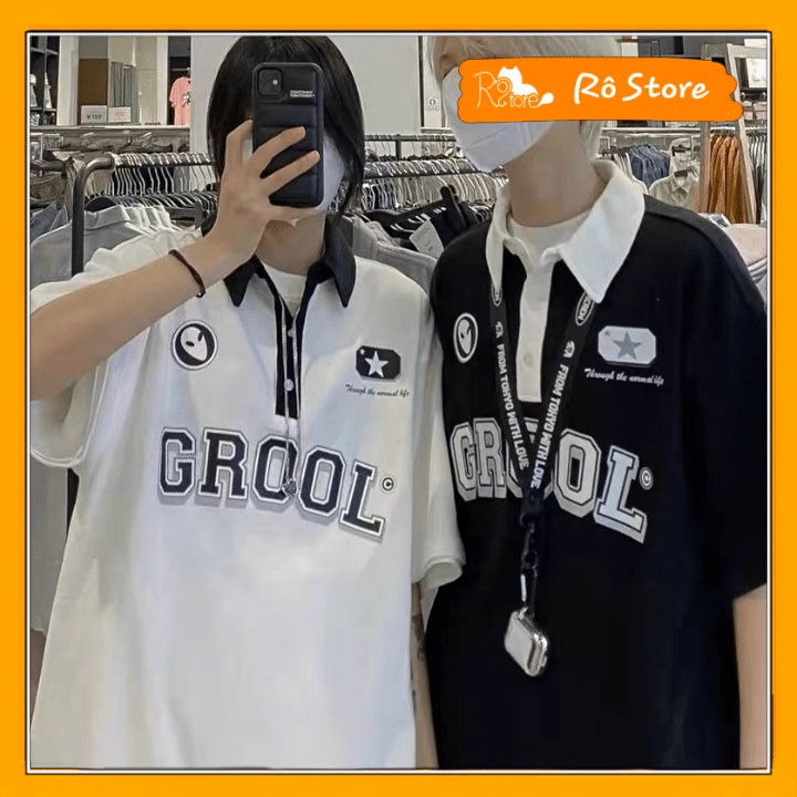 Áo polo nữ form rộng unisex/Áo thun cổ bẻ nam nữ GROOL chất cotton mát, phong cách ulzzang dễ phối đồ Rô Store AT81