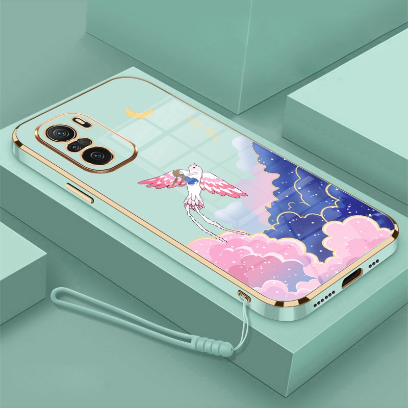 Ốp Điện Thoại Viền Mềm Mạ Điện In Hoạt Hình Kèm Dây Đeo Cho Redmi note 11 note 11s note 11 pro