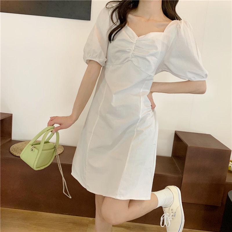 Đầm Chữ A Tay Phồng Cổ Vuông Phong Cách Retro Kiểu Pháp Thời Trang Mùa Hè Mới Cho Nữ