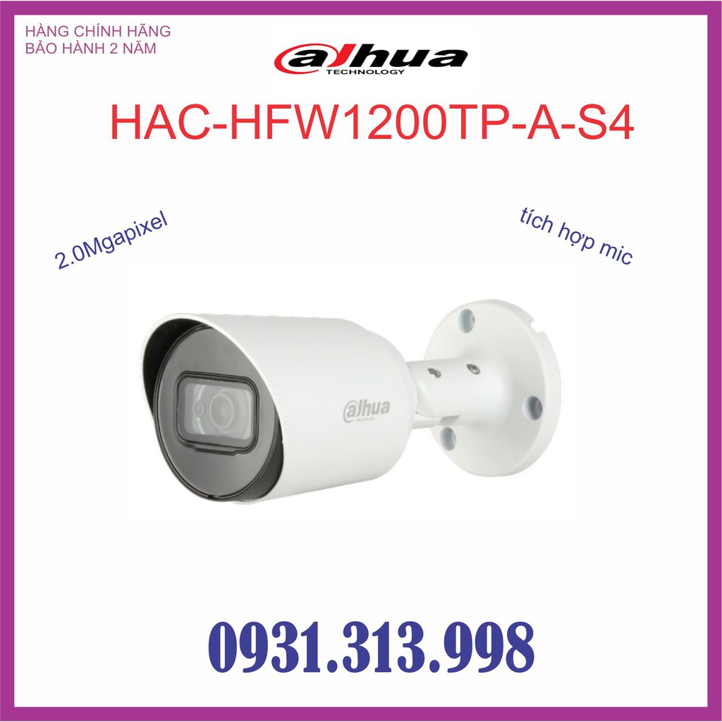 CAMERA DAHUA 2MP Tích Hợp Micro HAC-HFW1200TP-A-S4 ( MÃ MỚI: HAC-HFW1200TP-A-S5 )