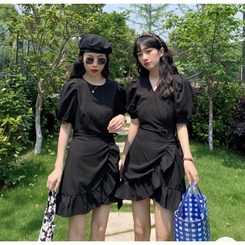 ❤Đầm đen tà chéo ulzzang❤ 2 kiểu siêu phẩm