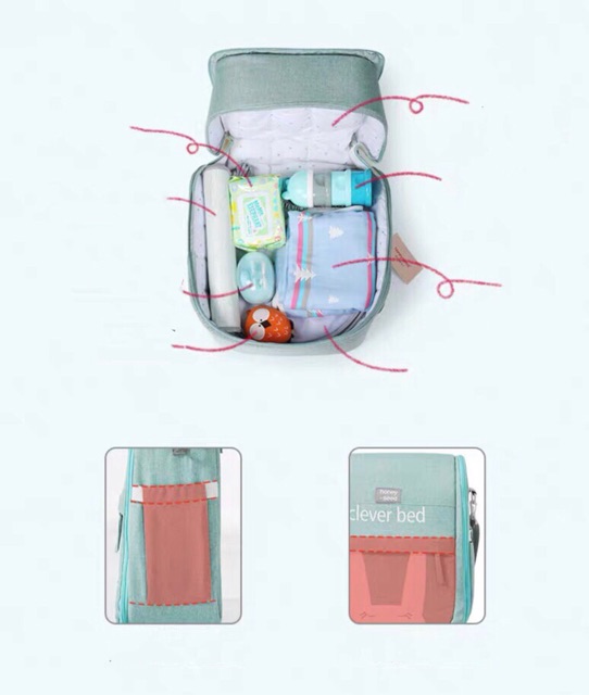 Nôi giường nằm chung cho bé đa năng gấp gọn thành ba lô đi chơi du lịch tiện lợi kèm màn chiếu lót mùa hè