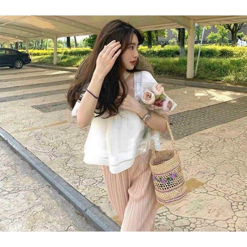 SÉT ÁO TẦNG VIỀN + QUẦN SUÔNG DẬP LY