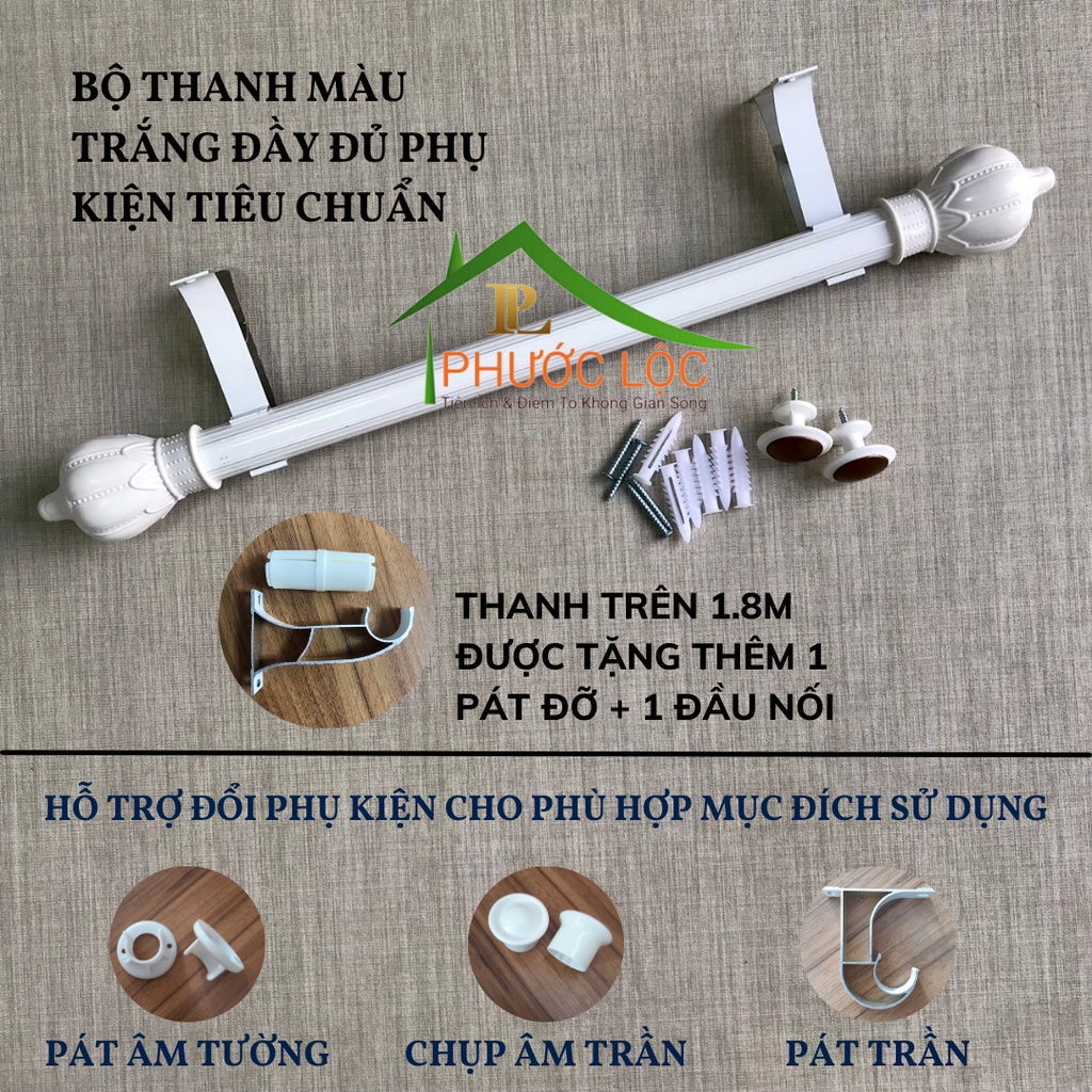 ✔️ Thanh Treo Rèm Đầy Đủ Phụ Kiện - Hợp Kim Nhôm Cao Cấp Sơn Tĩnh Điện