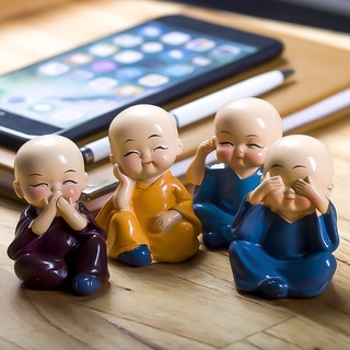 Bộ Tượng Chú Tiểu Hòa Thượng Tứ Không - Phật Phong Thủy Mini 4 Tư Thế, Trang Trí Xe Hơi, Để Bàn Làm Việc ( NT 99 )