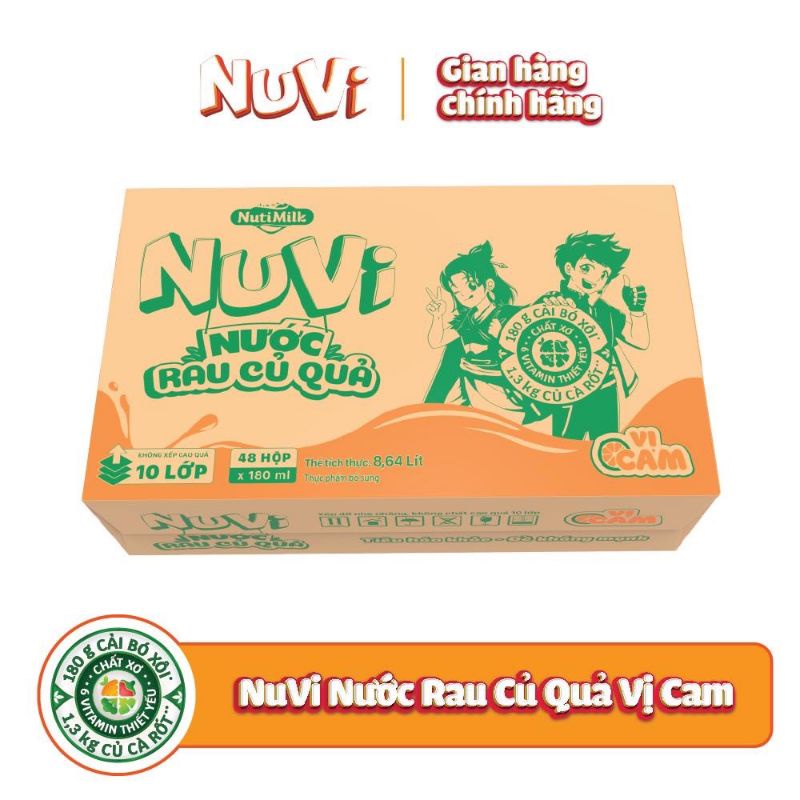 NƯỚC RAU CỦ QUẢ VỊ CAM/DÂU NUVI 1 LỐC 4 HỘP