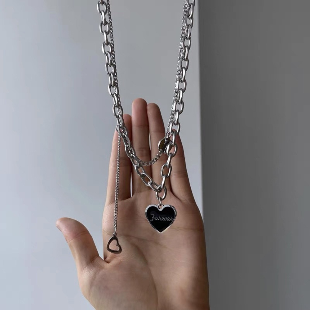 Vòng cổ Hai Lớp Hình Trái Tim Màu Đen Phong Cách Hip Hop Hàn Quốc Thời Trang