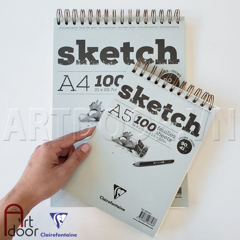 [ARTDOOR] Sổ vẽ chì CLAIREFONTAINE Sketch 90gsm (giấy ngà, mịn)