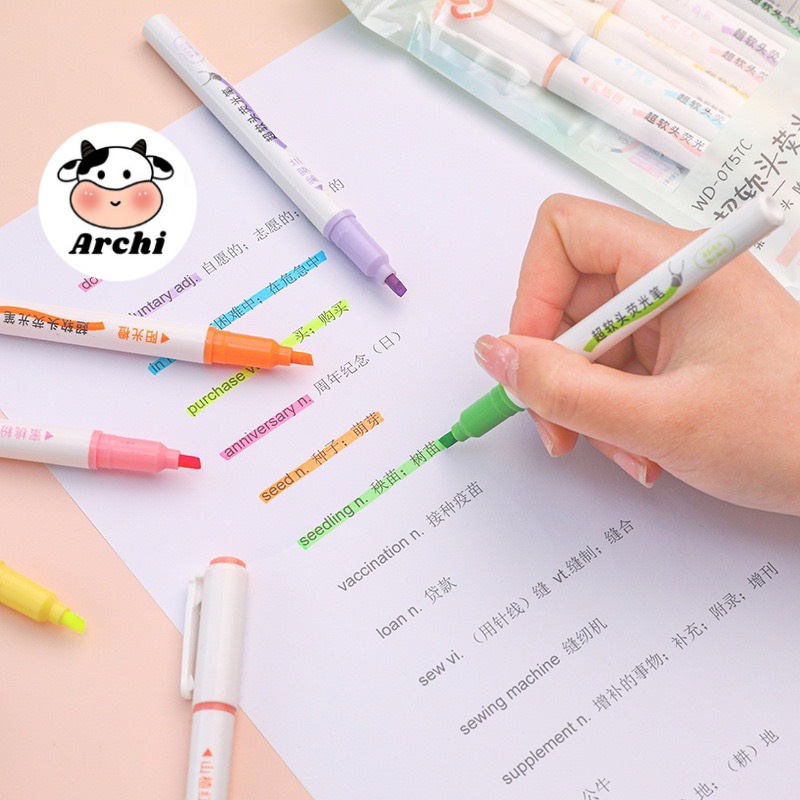 Set 6 bút đánh dấu highlight dạ quang, bút nhớ sắc màu 0757
