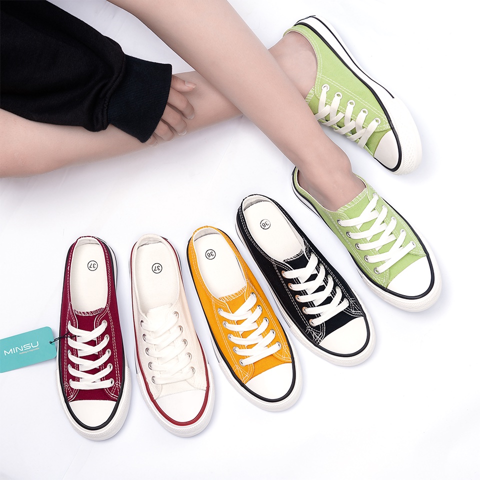 Giày Sục Vải MINSU M222 Kiểu Dáng Bata Sneaker Hàn Quốc Kết Hợp Giày Lười Slip On Không Gót HOT 2021 Đơn Giản Cho Bạn Nữ