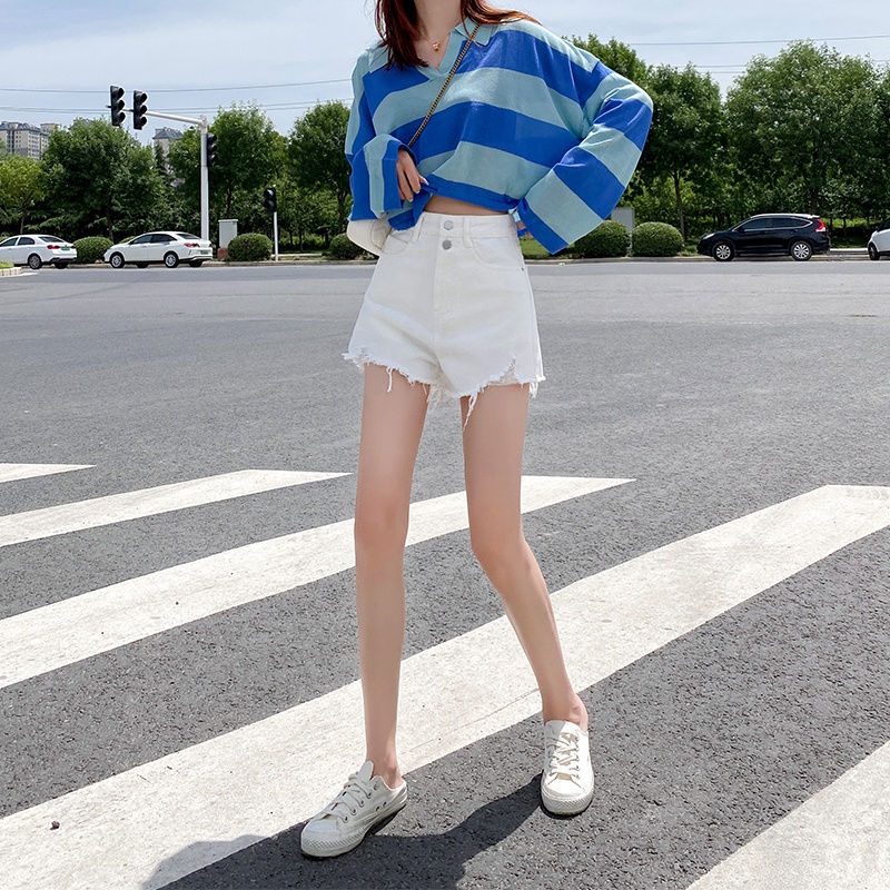 Quần Short Denim Lưng Cao Ống Rộng Thời Trang Mùa Hè Hàn Quốc Cho Nữ