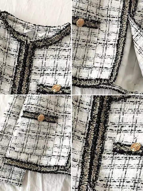 Áo khoác dạ tweed kẻ khuy vàng hàng đẹp