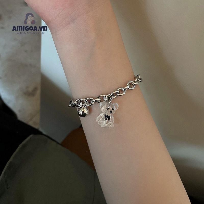 ✨✨Vòng tay trong suốt phối mặt hình gấu thiết kế thời trang cho nữ