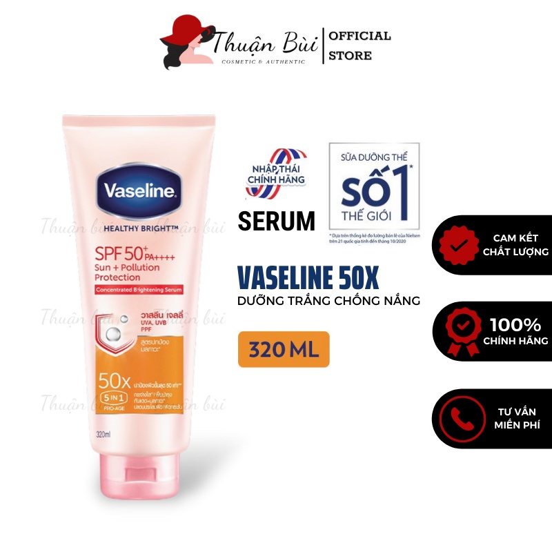 Sữa Dưỡng Thể 5in1 Vaseline 50x Serum chống nắng cơ thể bảo vệ da SPF 50+ PA++++ da sáng rạng rõ với Niacinamide 320ml