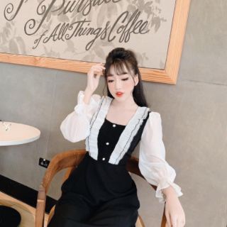 Đầm cổ vuông tay phồng
