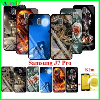 COMBO Ốp lưng Samsung J7 Pro (Kèm 1 Kính cường lực Full Màn hình)Mặt kính 3D sắc nét,sang trọng, Khồng Nhòe, Phai Acovit