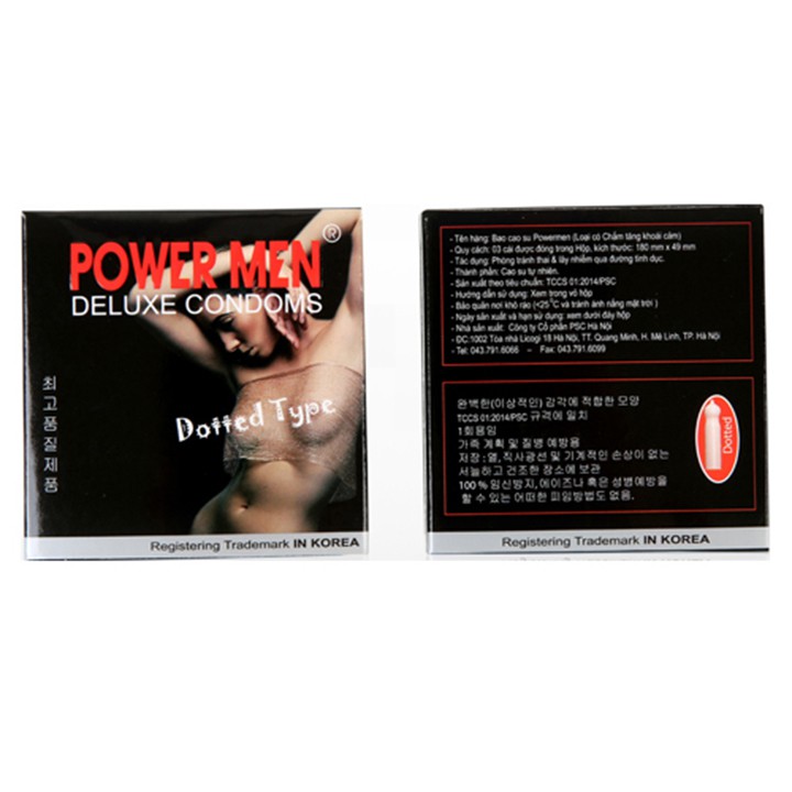 Bao Cao Su gân gai Powermen Dotted loại ôm sát dành cho gia đình Hộp 3 Bcs (Dot3)