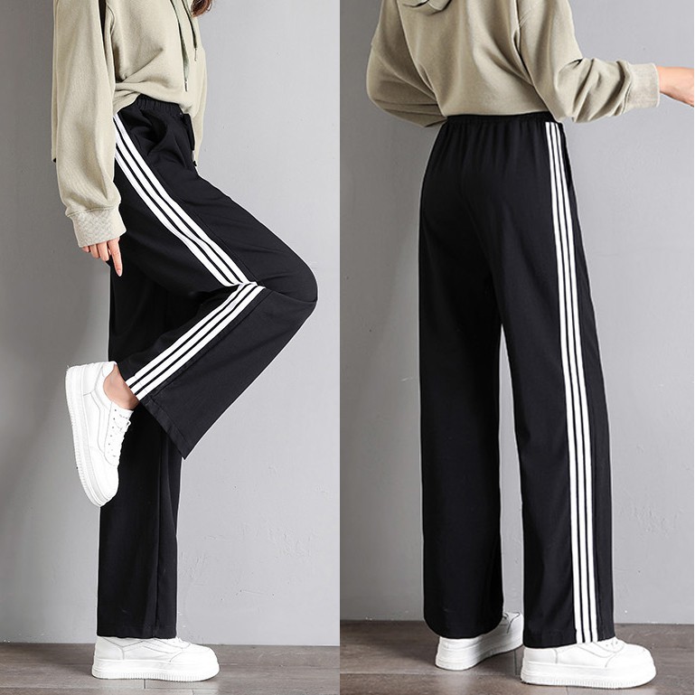 Quần 3 sọc kẻ line ống rộng Unisex - Culottes sớ dáng suông cạp chun, jogger thun kéo dài chân SIÊU HOT