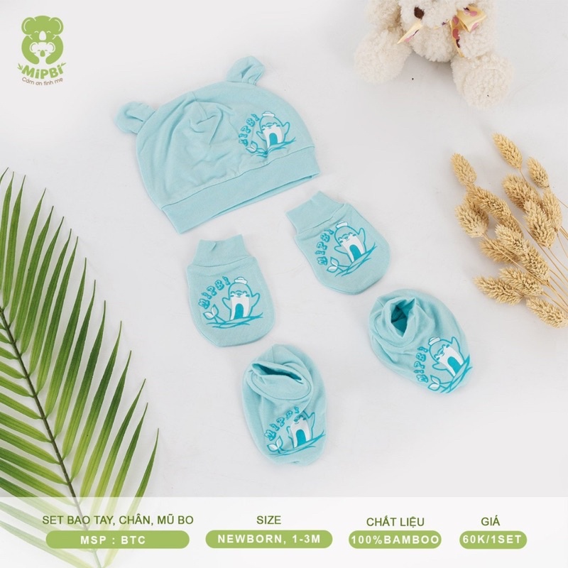 Sét bao tay chân mũ sơ sinh Mipbi 100% sợi tre cho bé 1-3m [ babyboo]