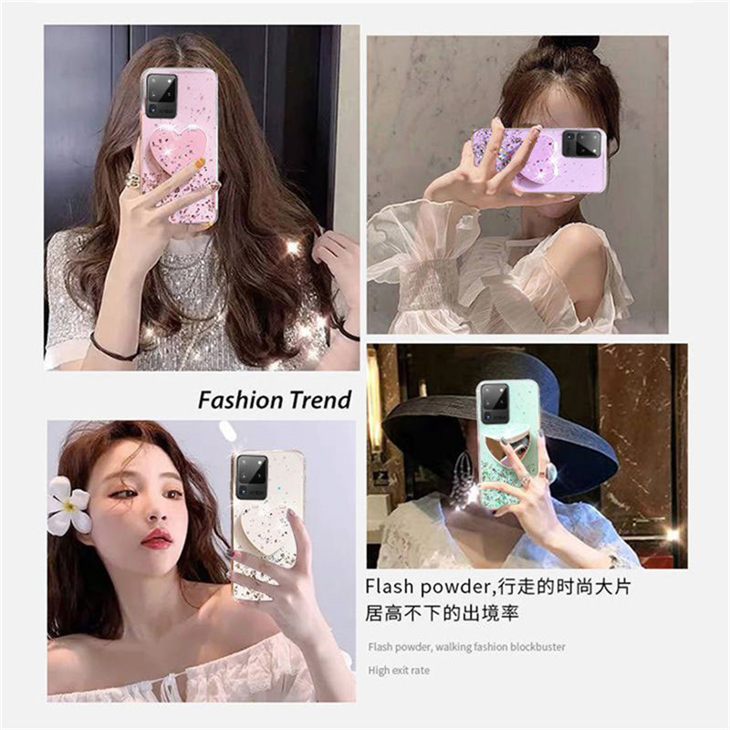 Ốp điện thoại dẻo đính sequin kèm giá đỡ cho Samsung Galaxy S21 Plus S20 Ultra S20 FE S10 S9
