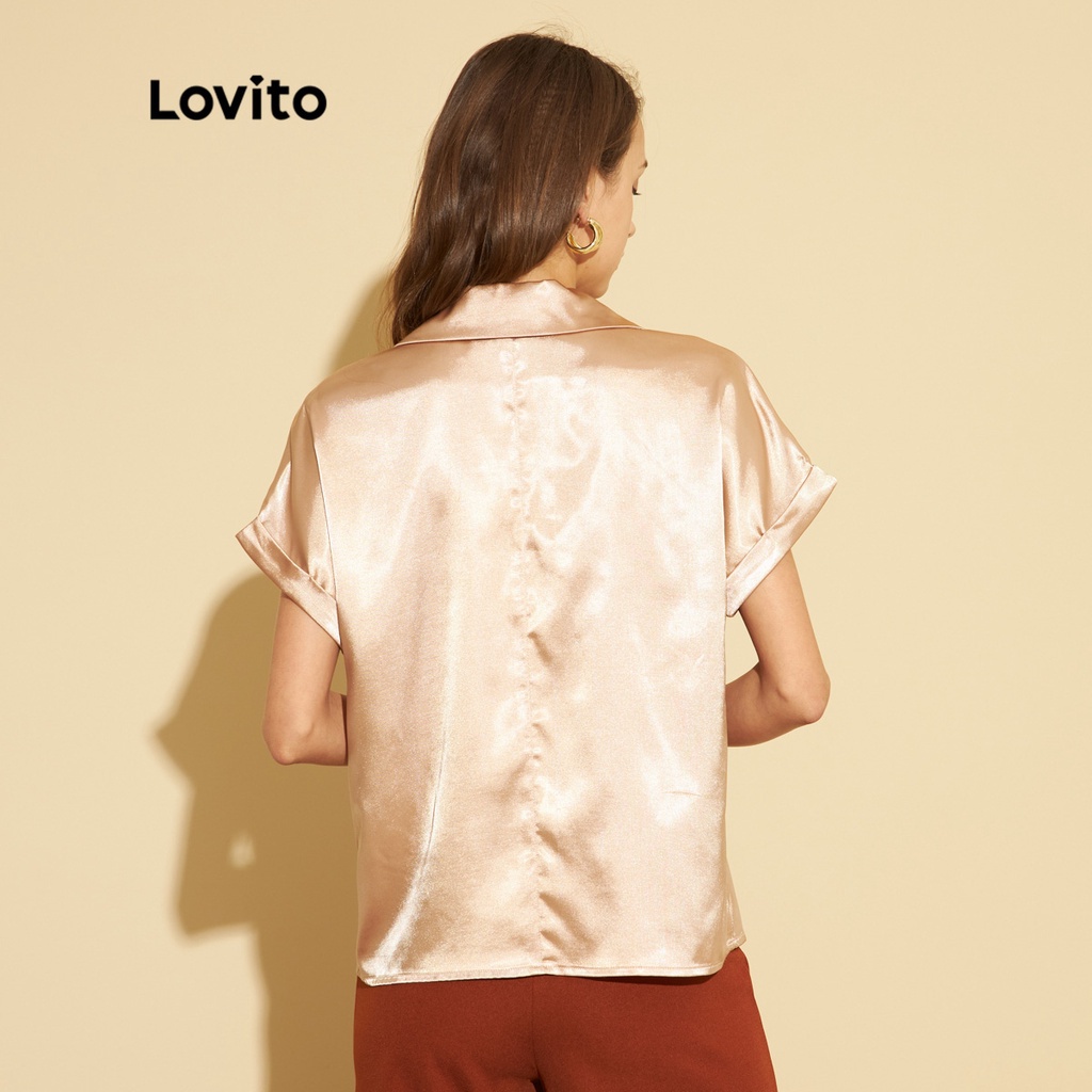 Áo Lovito màu trơn cổ áo satin kết cấu phong cách thanh lịch L25ED074 (màu nâu)