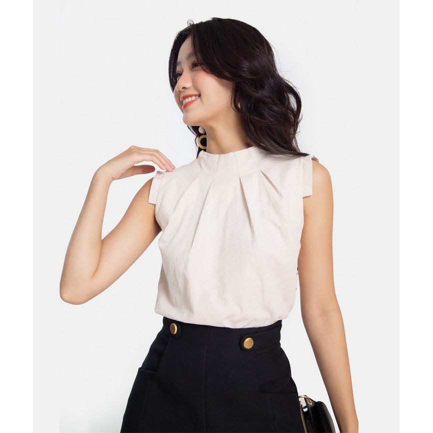 Áo kiểu nữ thời trang HNOSS xếp cổ HNAKI048