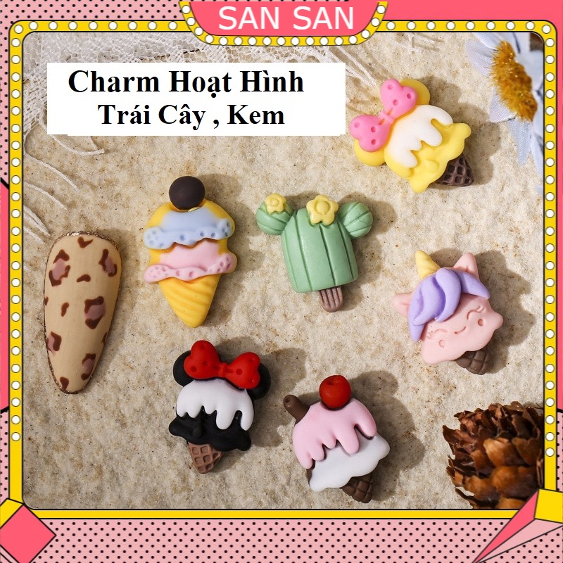 Charm Hoạt Hình Trái Cây , Kem Đính Móng Hàn Quốc