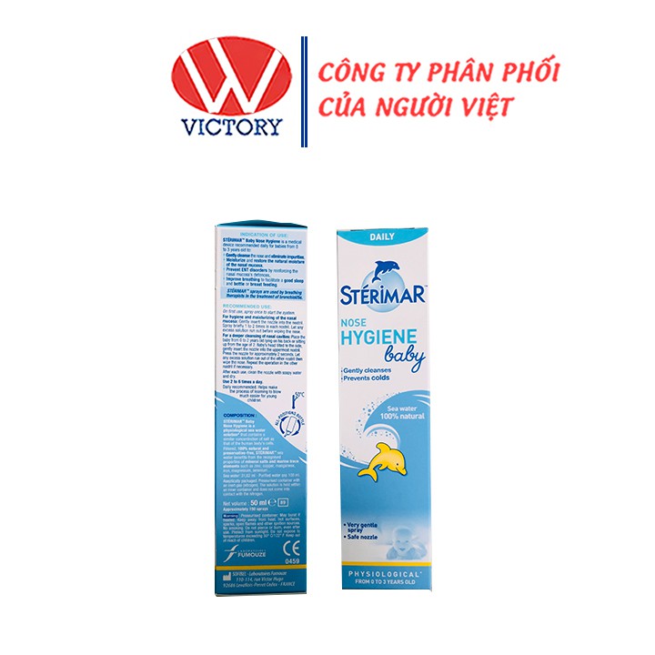 Xịt mũi cho trẻ sơ sinh Sterimar Nose Hygiene baby chai 50ml/ xịt mũi cá heo vàng - Victory Pharmacy