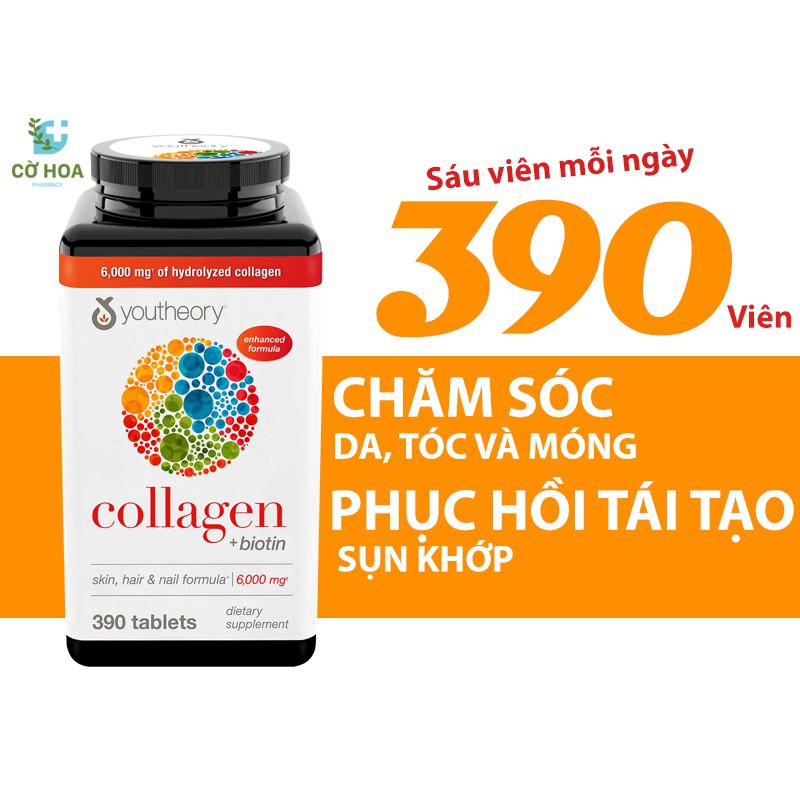 Viên Uống Đẹp Da Collagen Biotin Youtheory 390 viên Mỹ