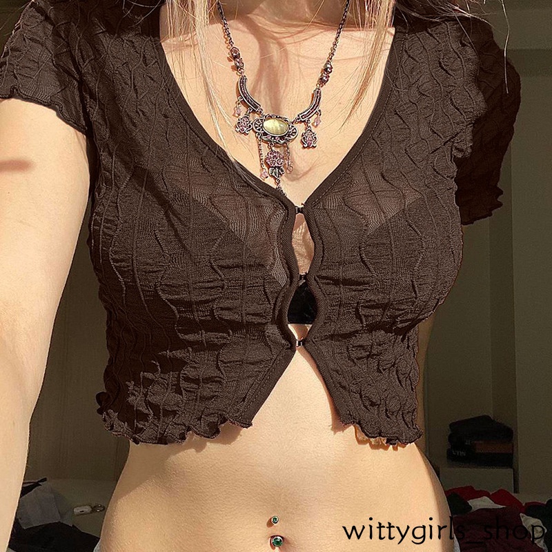 Wittygirls-áo Croptop Ren Trong Mờ Hở Rốn Gợi Cảm Thời Trang Mùa Hè Cho Nữ