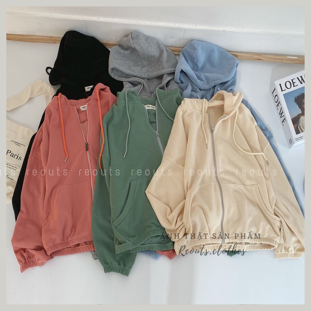 Áo khoác nỉ form rộng Áo khoác nữ kéo khóa trơn nhiều màu basic Thời trang nữ Reouts | BigBuy360 - bigbuy360.vn