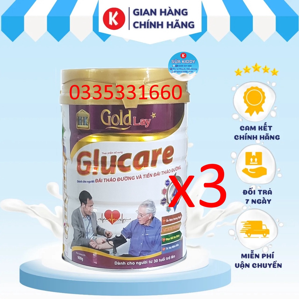 Combo 3 lon sữa tiểu đường Goldlay Glucare 900g dành cho người tiểu đường và tiền tiểu đường