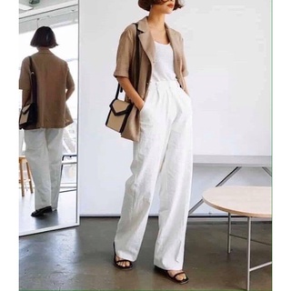 Quần suông lưng thun vải linen