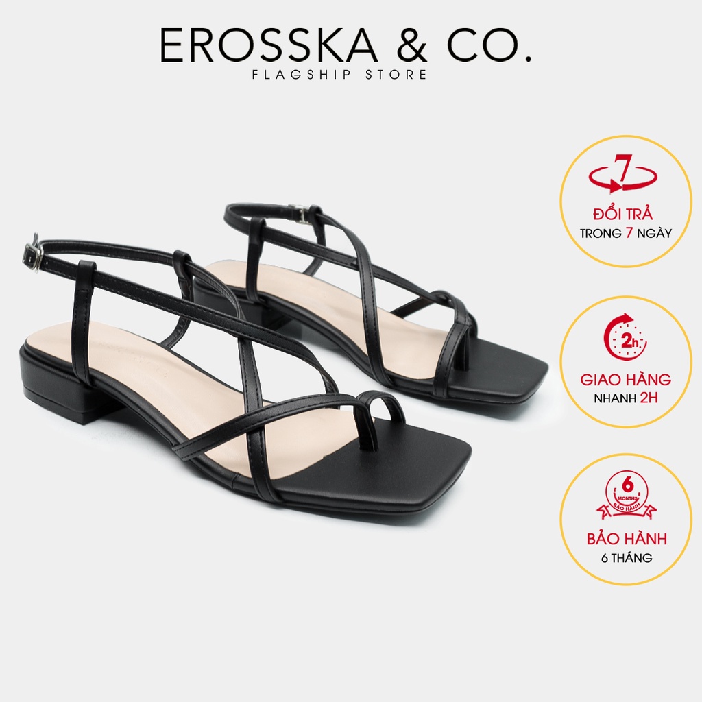 [Mã FAMARAL1 giảm 10K đơn từ 50K] Erosska - Giày sandal cao gót quai mảnh mũi vuông cao 2,5cm màu đen - EB040