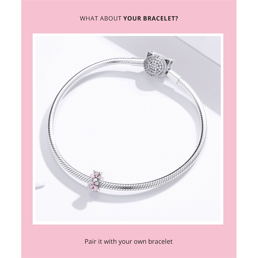 Mặt trang sức Bamoer bằng bạc thiết kế xinh xắn dùng làm vòng tay DIY