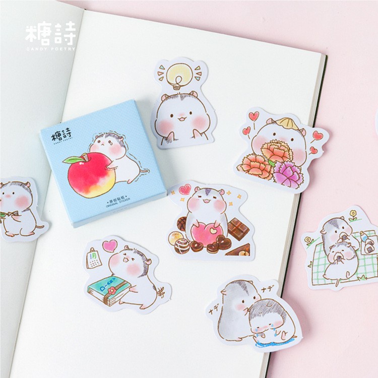 Sticker chủ đề Chuột Hamster Dễ Thương - Hộp 45 miếng dán trang trí sổ tay Bullet Journal - M051
