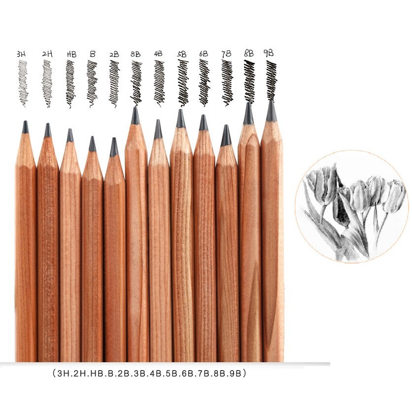 Dụng cụ học tập Marco set 21 món gồm túi cuộn, tẩy, dao cắt, di chì, bút chì, chì than cho học tập, vẽ tranh