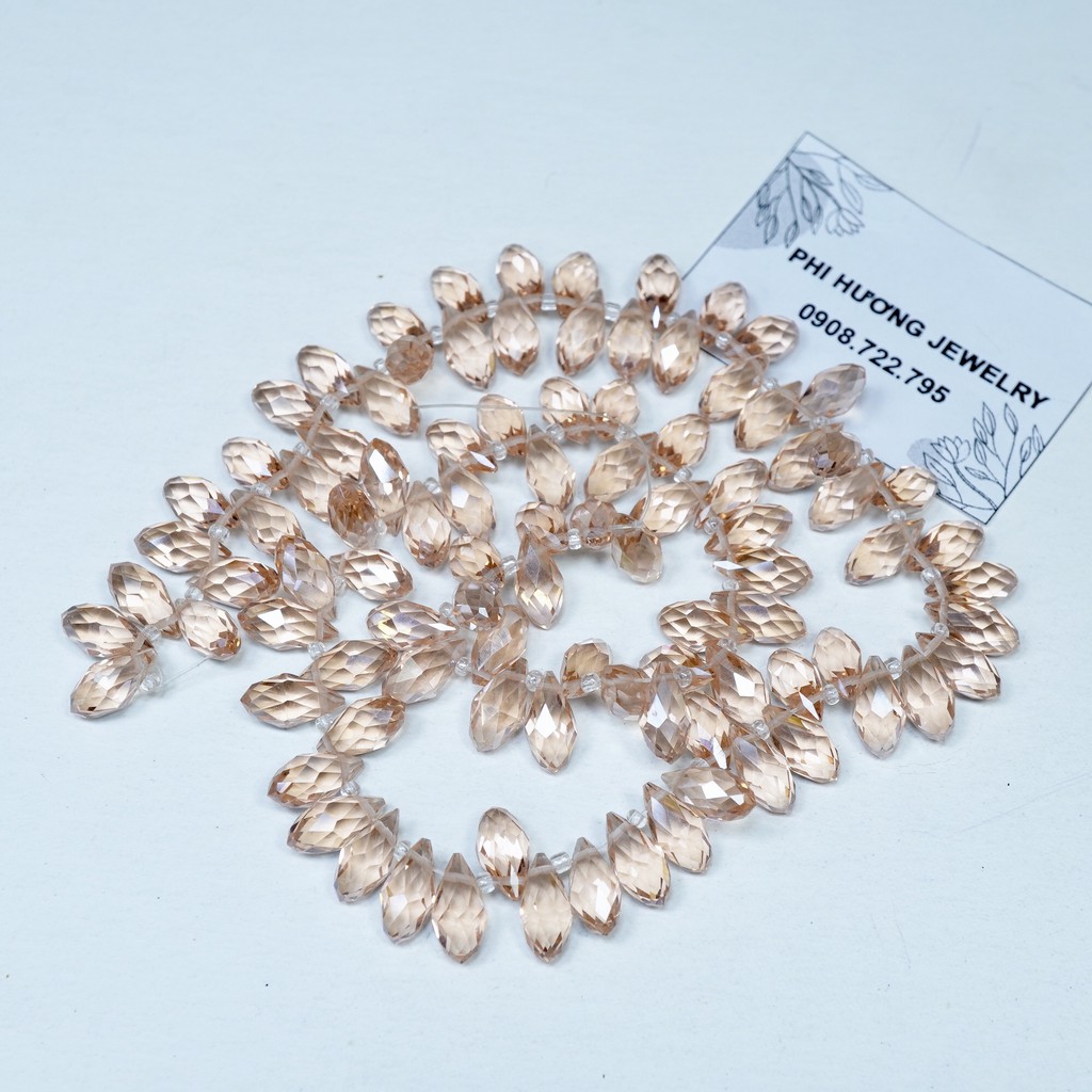 Gói 20 viên cườm phalê giọt nước cao cấp kích thước 6x12mm, trong suốt lấp lánh làm trang sức trang trí